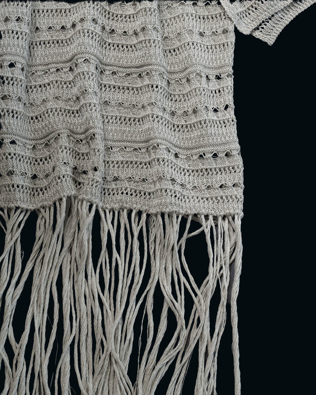 【27S/S PRE ODER】"LINEN OPENWORK FRINGE KNIT SHIRT"