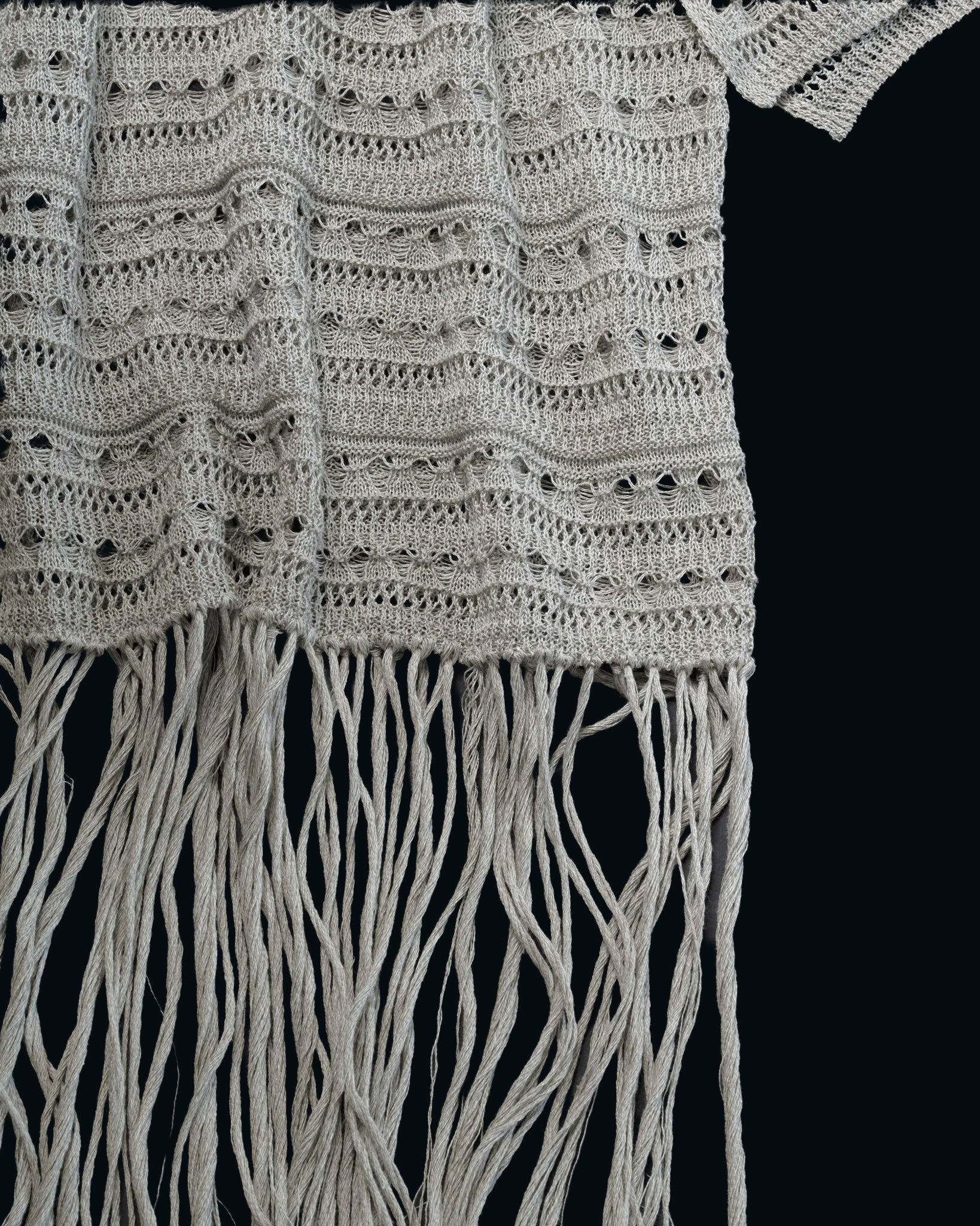 【27S/S PRE ODER】"LINEN OPENWORK FRINGE KNIT SHIRT"
