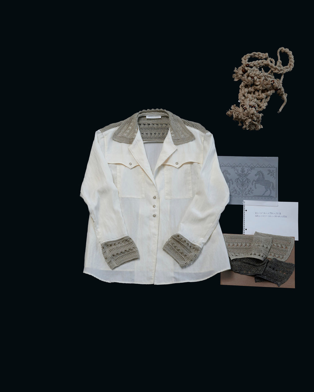 【27S/S PRE ODER】"LINEN OPENWORK KNIT DOKKING WESTERN SHIRT"